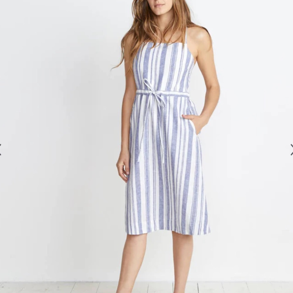 Marine Layer Blue and White Striped Midi Dress, Medium